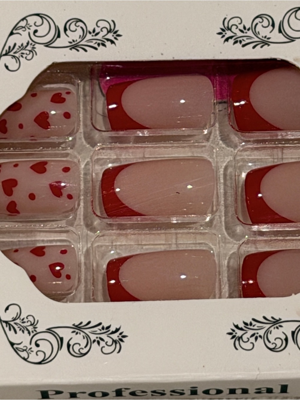 Valentine Heart French Tip Press On Nails | Red Pink Romantic Nail Set